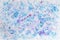 Fragment of hand painted watercolor, Blue and purple vivid multicolored spots on white paper, spring, winter shades