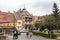 Fragment of Hermann Oberth square, near to the entrance to the old town in Sighisoara city in Romania