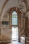Fragment of the interior - stained glass and an exit door - of the Room of the Last Supper in Jerusalem, Israel.