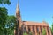 Fragment of Lutheran church of Haynrikhsvalde 1869 against the background of the sky. Slavsk, Kaliningrad region