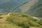 Fragment of the mountainous terrain in the Carpathians, Ukraine. The forest is forgiven by the reliefs of the Carpathian Mountains