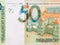 Fragment of new 50 rubles money bill in Belarus. Denomination in Republic of Belarus 2016