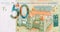 Fragment of new 50 rubles money bill in Belarus. Denomination in Republic of Belarus 2016