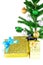 Fragment of New Year Tree with gift boxes