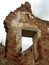 Fragment of old destroyed ancient brick wall. Ancient stone fortress wall ruins