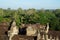 Fragment of an old Hindu temple in the forests of Cambodia. Abandoned building in the forest