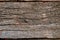 Fragment of old rough rough wooden board closeup.