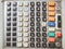 Fragment of an old Soviet cash register machine with buttons with numbers. Full screen closeup photo
