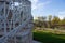 A fragment of an openwork staircase leading to the gallery of the Catherine Park and a view of the Park itself. There are no