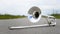 Fragment outdoor lying trombone closeup