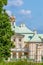 A fragment of Prince Menshikov Palace in Oranienbaum with a princely crown on the roof.