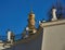 Fragment of the retaining wall of the Kiev Pechersk Lavra. Behind the wall you can see the golden domes of the Orthodox church