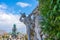 Fragment of sculpture of man taming a rearing horse Rossebandiger 1892 on Maria Theresa square Maria-Theresien-Platz in Vienn