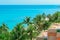 Fragment of view above the tropical garden and tranquil azure ocean