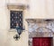 Fragment of vintage facade with window, lantern and doors. Tel Aviv, Israel.