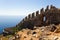 Fragment of the wall of the ancient fortress in Alanya against t
