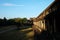 Fragment of the wall of an ancient temple complex in Indochina. The architecture of the ancient Khmer