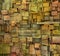 fragmented orange,pink and yellow square tile grunge pattern backdrop