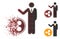 Fragmented Pixel Halftone Businessman Show Ripple Coin Icon