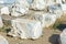 Fragments of the agora. Agora in the antique Side. Wall with a colonnade. Ruin. Manavgat. Turkey