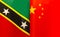 Fragments of national flags of the Federation of Saint Kitts and Nevis and China