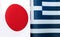 Fragments of national flags of Japan and Greece