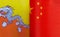 Fragments of national flags of the Kingdom of Bhutan and China