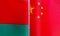 Fragments of national flags of the Republic of Belarus and China in close-up