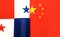 Fragments of the national flags of the Republic of Panama and China in close-up