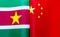 Fragments of the national flags of the Republic of Suriname and China