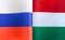 Fragments of the national flags of Russia and Hungary