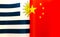 Fragments of national flags of Uruguay and China