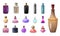 Fragrance bottles icons set, cartoon style