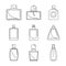 Fragrance bottles perfume icons set, outline style