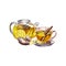 Fragrant antiviral tea with lemon, cinnamon and ginger. Glass teapot and cup with vitamin tea against colds.