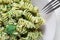 Fragrant delicious fancy pasta with pesto sauce