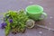 Fragrant Mediterranean herbs: mint, lemon balm, oregano, lavender, thyme for brewing herbal tea