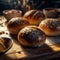 Fragrant sesame buns on the table close-up