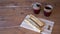 Fragrant tea and fresh crispy pastries on a cutting board. Close-up.