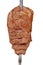 Fraldinha, bovine kind of flank steak, traditional brazilian barbecue whole piece on skewer isolated white background