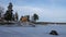 Framby Udde point at Frozen Runn lake near Falun in Sweden