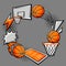 Frame with basketball items. Sport club illustration.