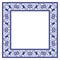 Frame with blue ethnic floral ornament with roses.