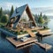 A-frame Cabin Wilderness Log Chalet Lakehouse Home Exterior Wooden House Construction AI Generated