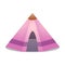 A-frame camping pink tent. Raster illustration in flat cartoon style on white background