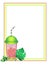 Frame with copy space. Vector vertical summer frame with tropical drink in a glass with a lid and a drinking straw. Frame