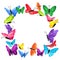 Frame design with decorative butterflies. Colorful abstract insects.