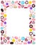 Frame with an empty circle inside made of sweets, gingerbread, marshmallows, heart-shaped lollipops