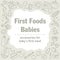 Frame filled with objects, products and accessories for complementary feeding infants aged 6 to 8 months in doodle style with