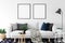 Frame interior mock up . Wall art. Scandinavian interior. 3d rendering, 3d illustration